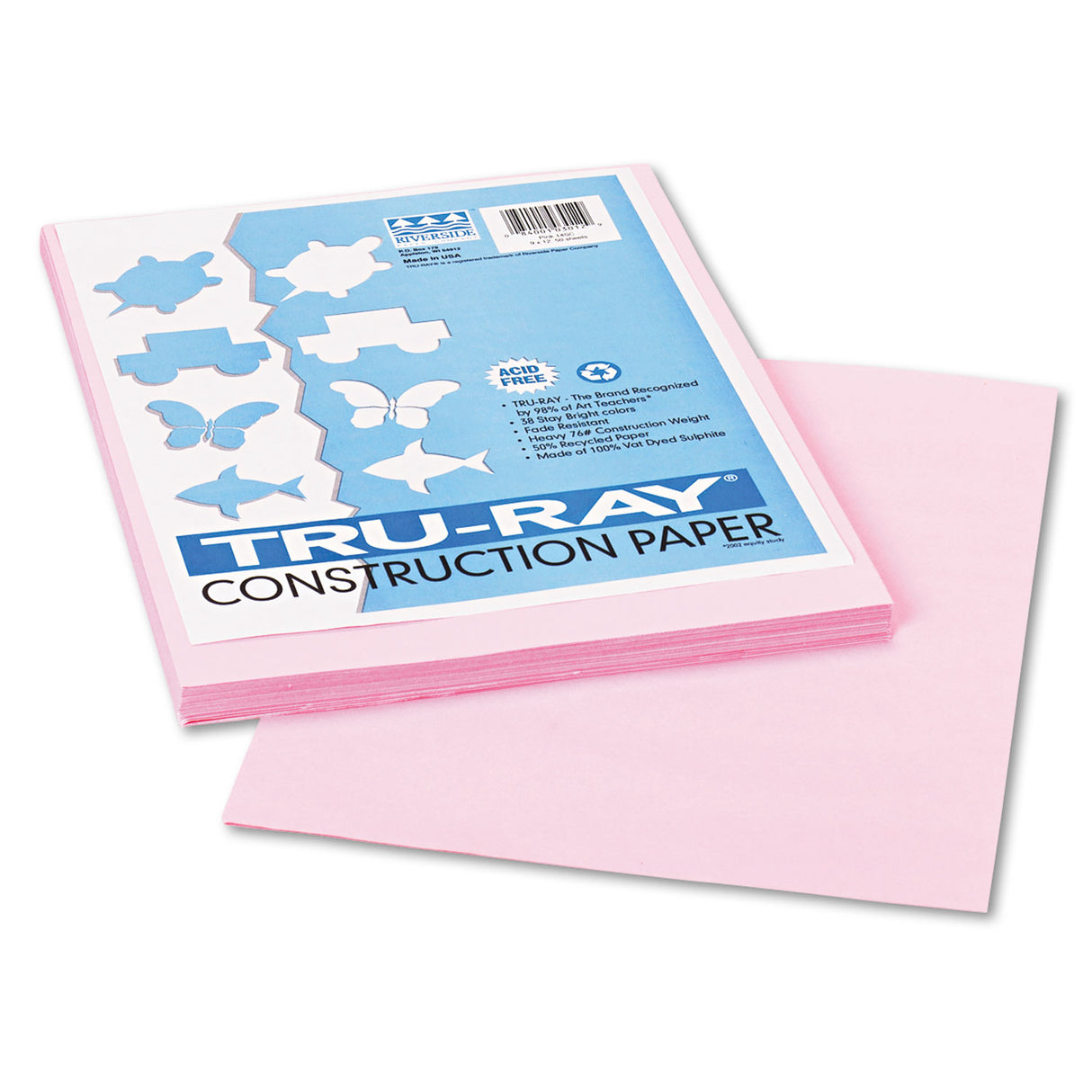 Pacon Tru-Ray Construction Paper, 76 lb Text Weight, 9 x 12, Pink, 50/Pack (103012)