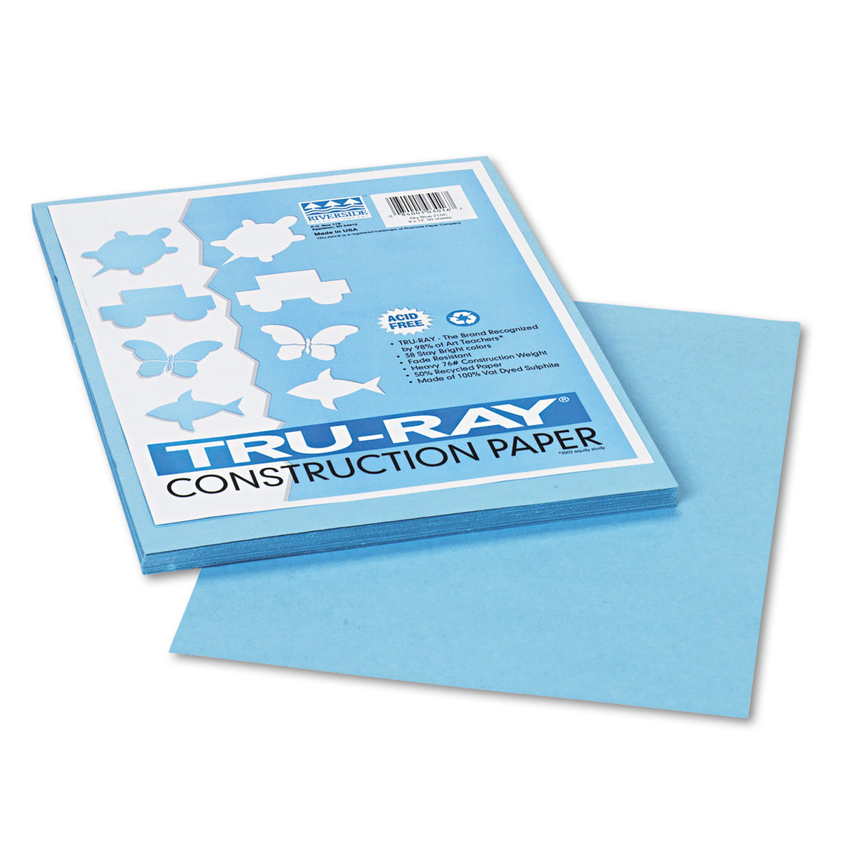 Pacon Tru-Ray Construction Paper, 76 lb Text Weight, 9 x 12, Sky Blue, 50/Pack (103016)
