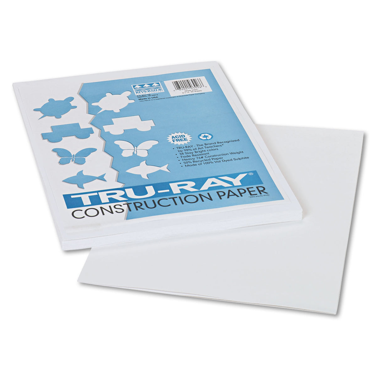 Pacon Tru-Ray Construction Paper, 76 lb Text Weight, 9 x 12, White, 50/Pack (103026)