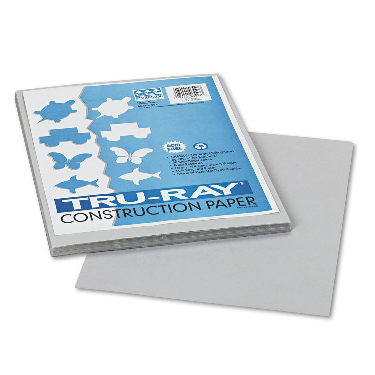 Pacon Tru-Ray Construction Paper, 76 lb Text Weight, 9 x 12, Gray, 50/Pack (103027)