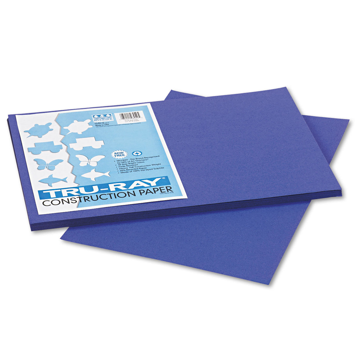 Pacon Tru-Ray Construction Paper, 76 lb Text Weight, 12 x 18, Royal Blue, 50/Pack (103049)