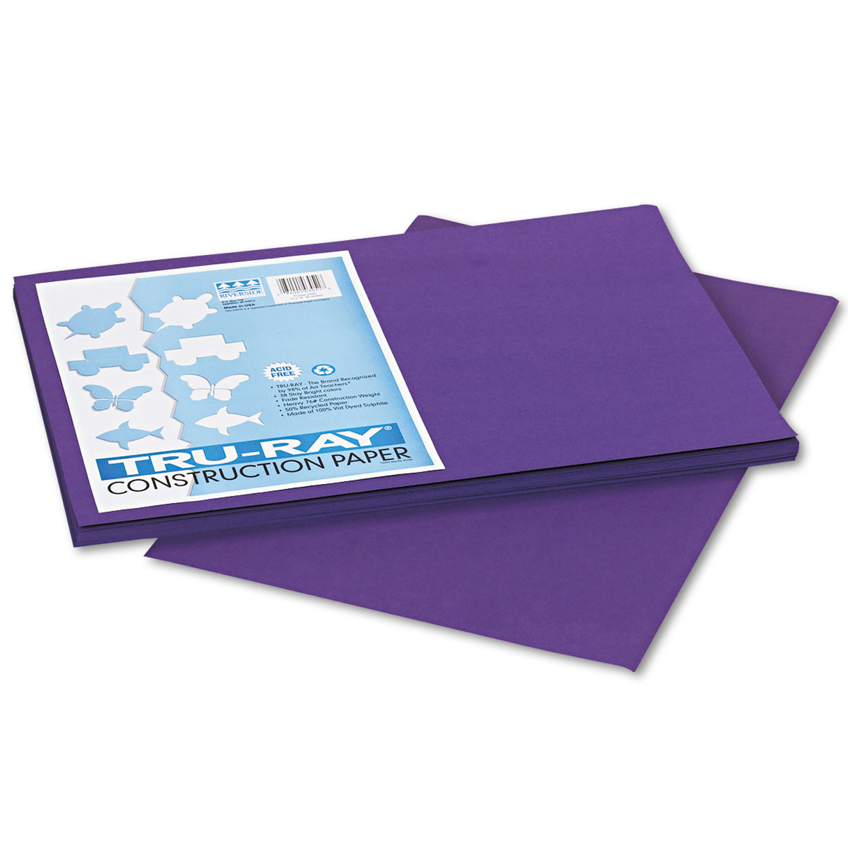 Pacon Tru-Ray Construction Paper, 76 lb Text Weight, 12 x 18, Purple, 50/Pack (103051)