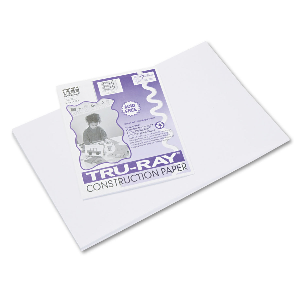 Pacon Tru-Ray Construction Paper, 76 lb Text Weight, 12 x 18, White, 50/Pack (103058)