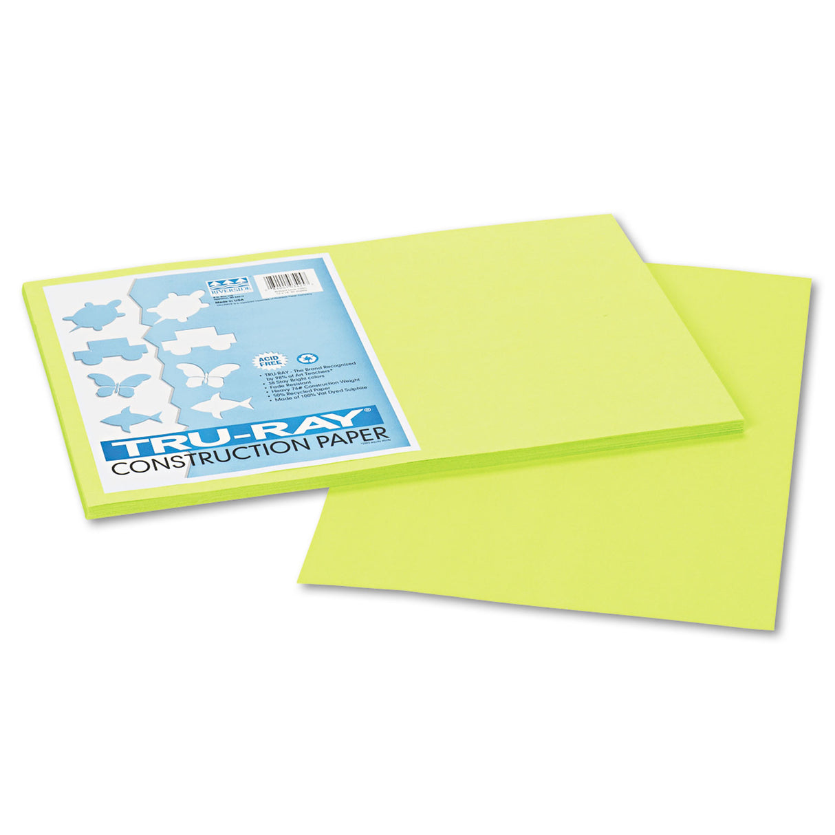 Pacon Tru-Ray Construction Paper, 76 lb Text Weight, 12 x 18, Brilliant Lime, 50/Pack (103425)