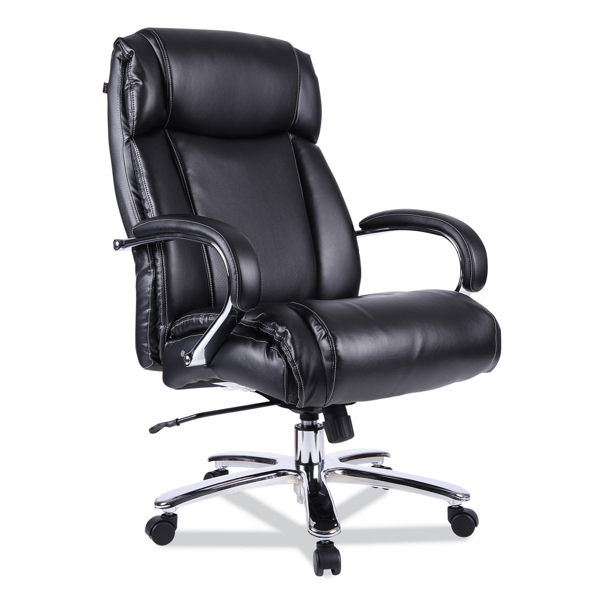 Alera Maxxis Series Big/Tall Bonded Leather Chair, Supports 500 lb, 19.7" to 25" Seat Height, Black Seat/Back, Chrome Base (ALEMS4419)