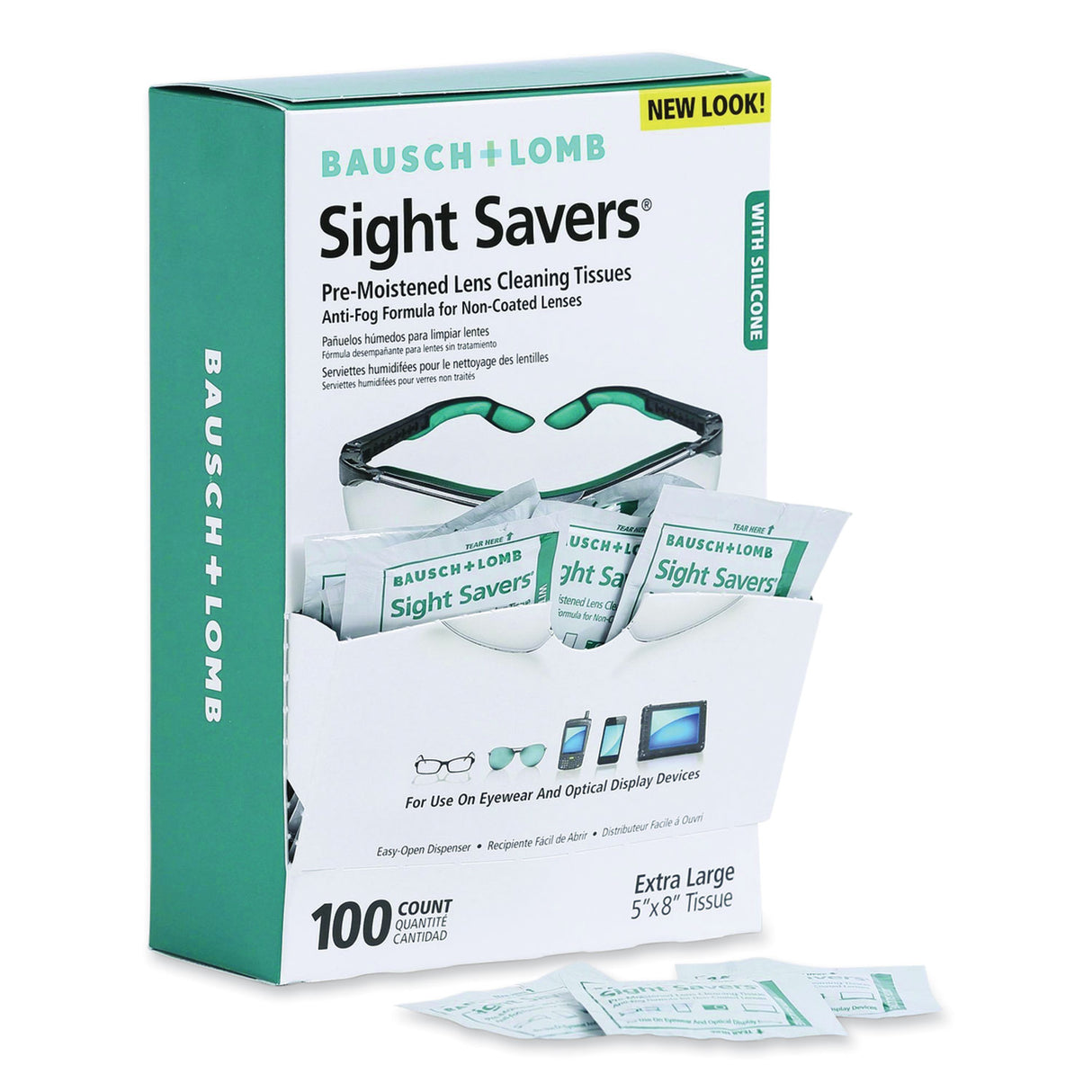 Bausch & Lomb Sight Savers Pre-Moistened Anti-Fog Tissues with Silicone, 8 x 5, 100/Box (8576)