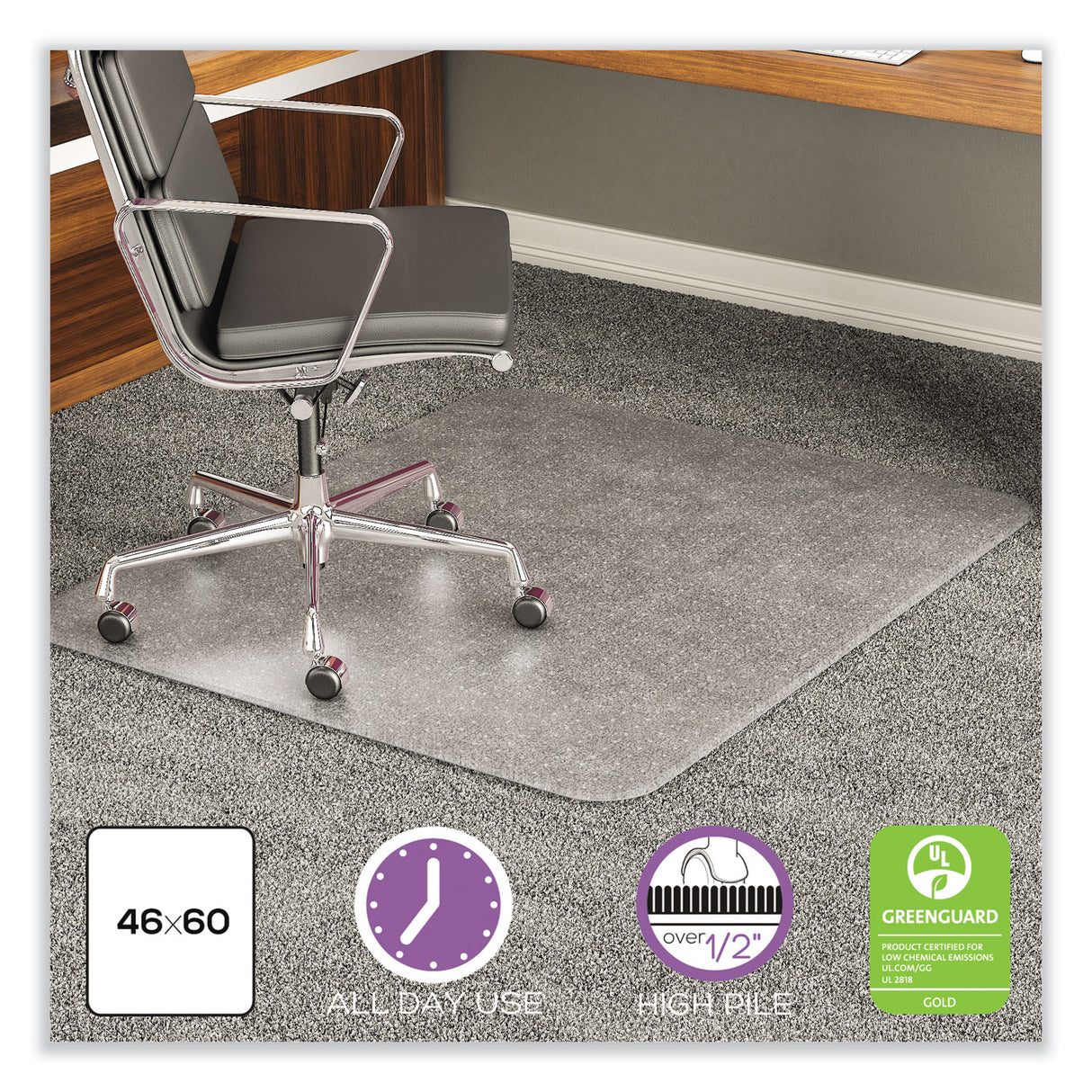 Deflecto ExecuMat All Day Use Chair Mat for High Pile Carpet, 46 x 60, Rectangular, Clear (CM17443F)