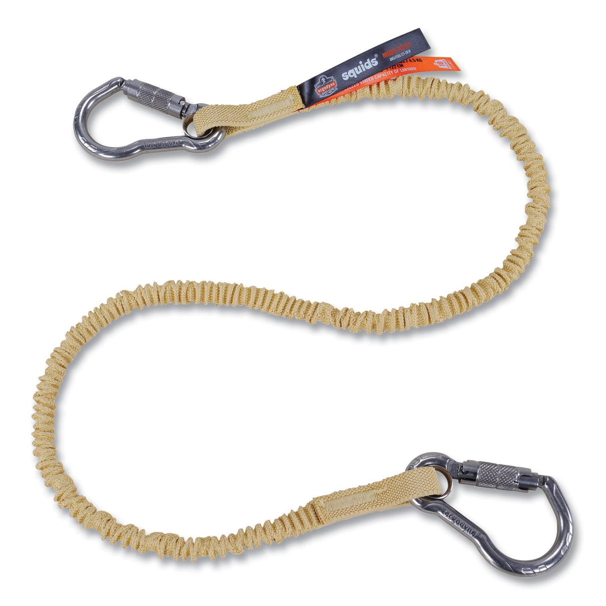 ergodyne Squids 3121 Burn + CR Aramid Tool Lanyard with Steel Carabiners, 10 lb Max Working Capacity, 38" to 48" Long, Yellow (19721)