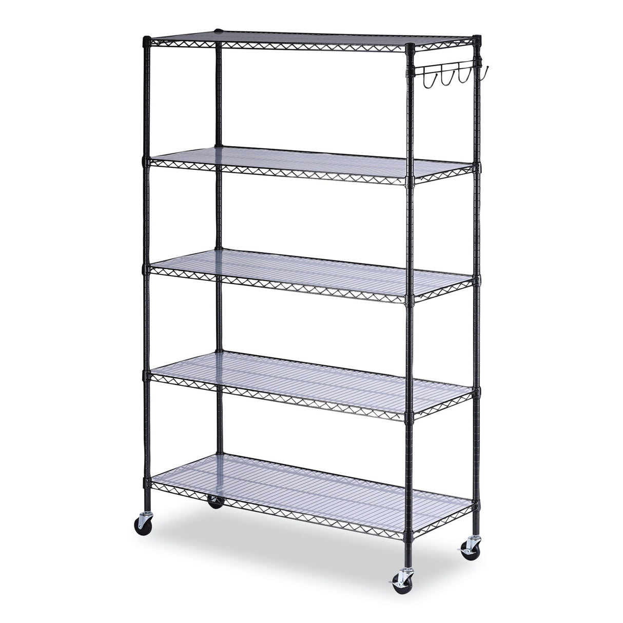 Alera 5-Shelf Wire Shelving Kit with Casters and Shelf Liners, 48w x 18d x 72h, Black Anthracite (ALESW654818BA)