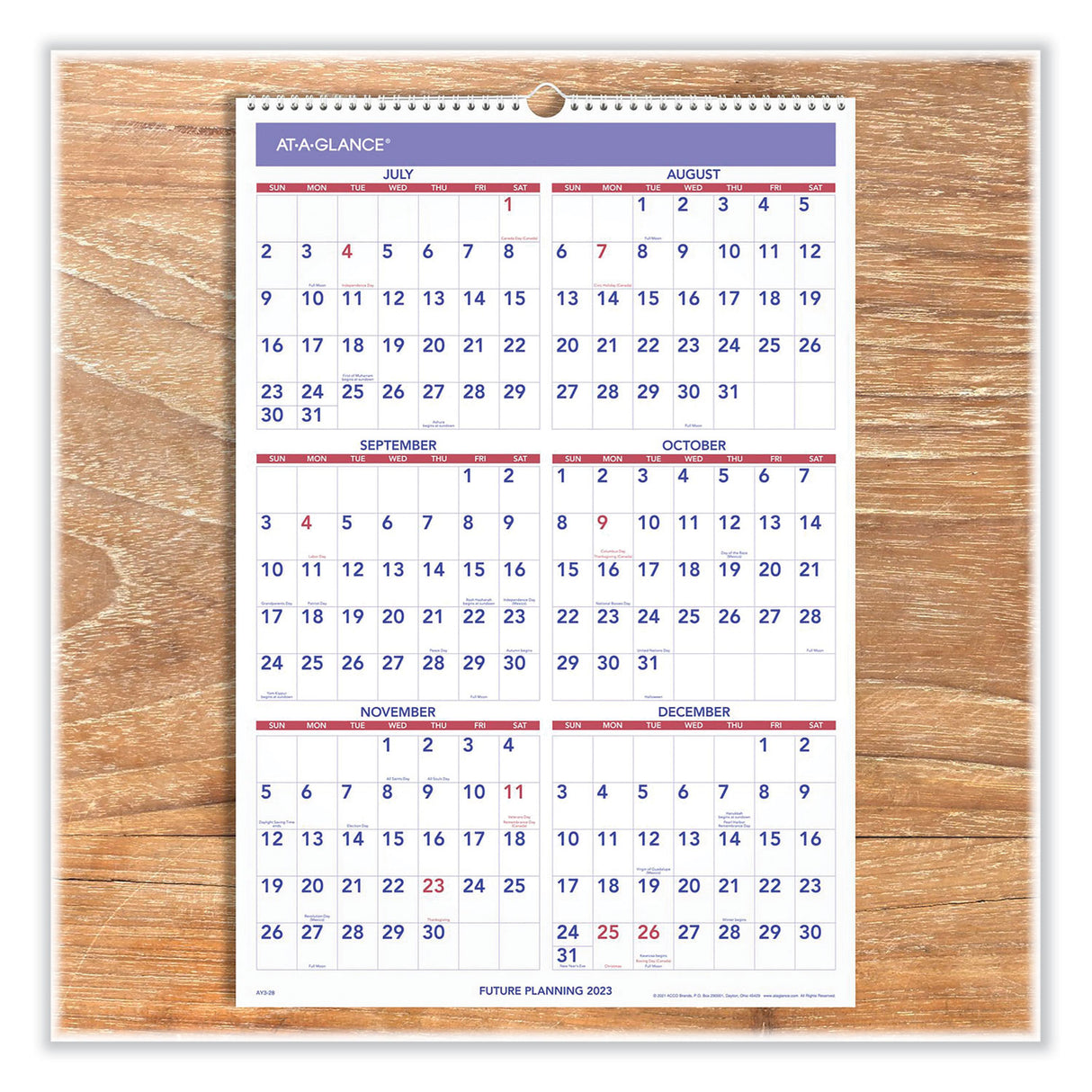 AT-A-GLANCE Academic Monthly Wall Calendar, 15.5 x 22.75, White/Violet/Red Sheets, 12-Month (July-June): 2022-2023 (AY32823)