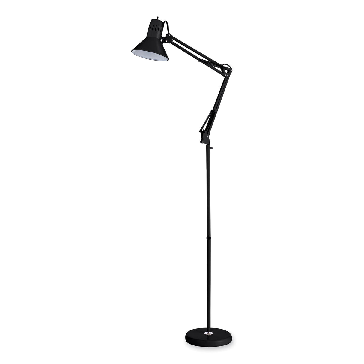 Bostitch Swing Arm Metal Floor Lamp, 64.96" to 72" Tall, Black Base, Black Metal Shade (VLF100F)