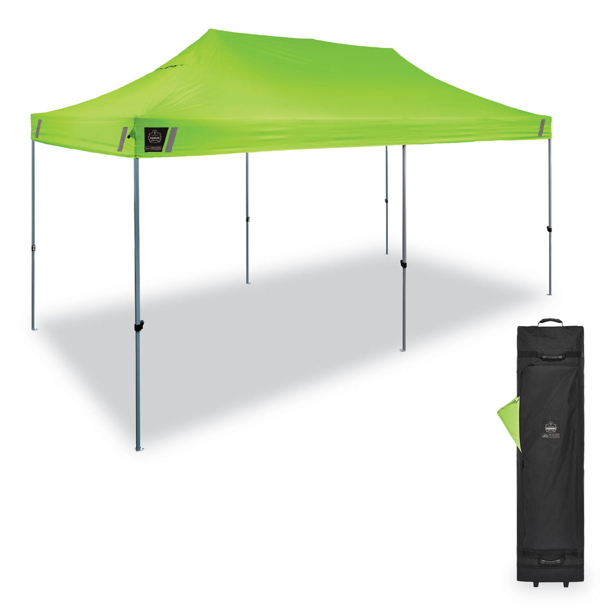 ergodyne Shax 6015 Heavy-Duty Pop-Up Tent, Single Skin, 10 ft x 20 ft, Polyester/Steel, Lime (12915)