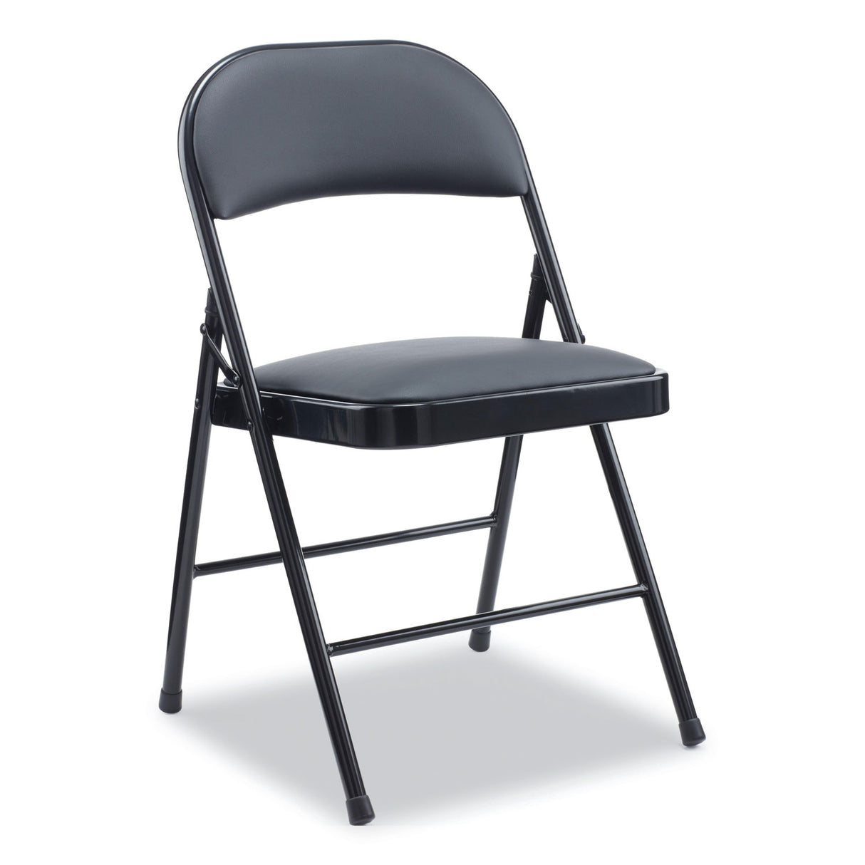 Alera PU Padded Folding Chair, Supports Up to 250 lb, Black Seat, Black Back, Black Base, 4/Carton (ALECA9416)