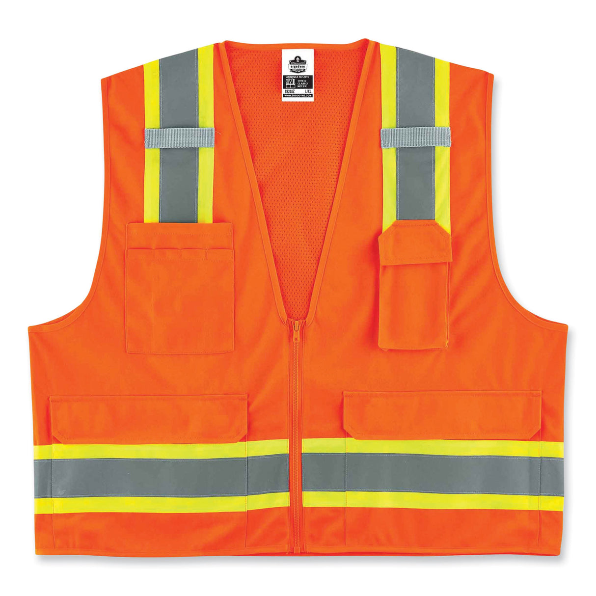 ergodyne GloWear 8248Z Class 2 Two-Tone Surveyors Zipper Vest, Polyester, 2X-Large/3X-Large, Orange (24067)