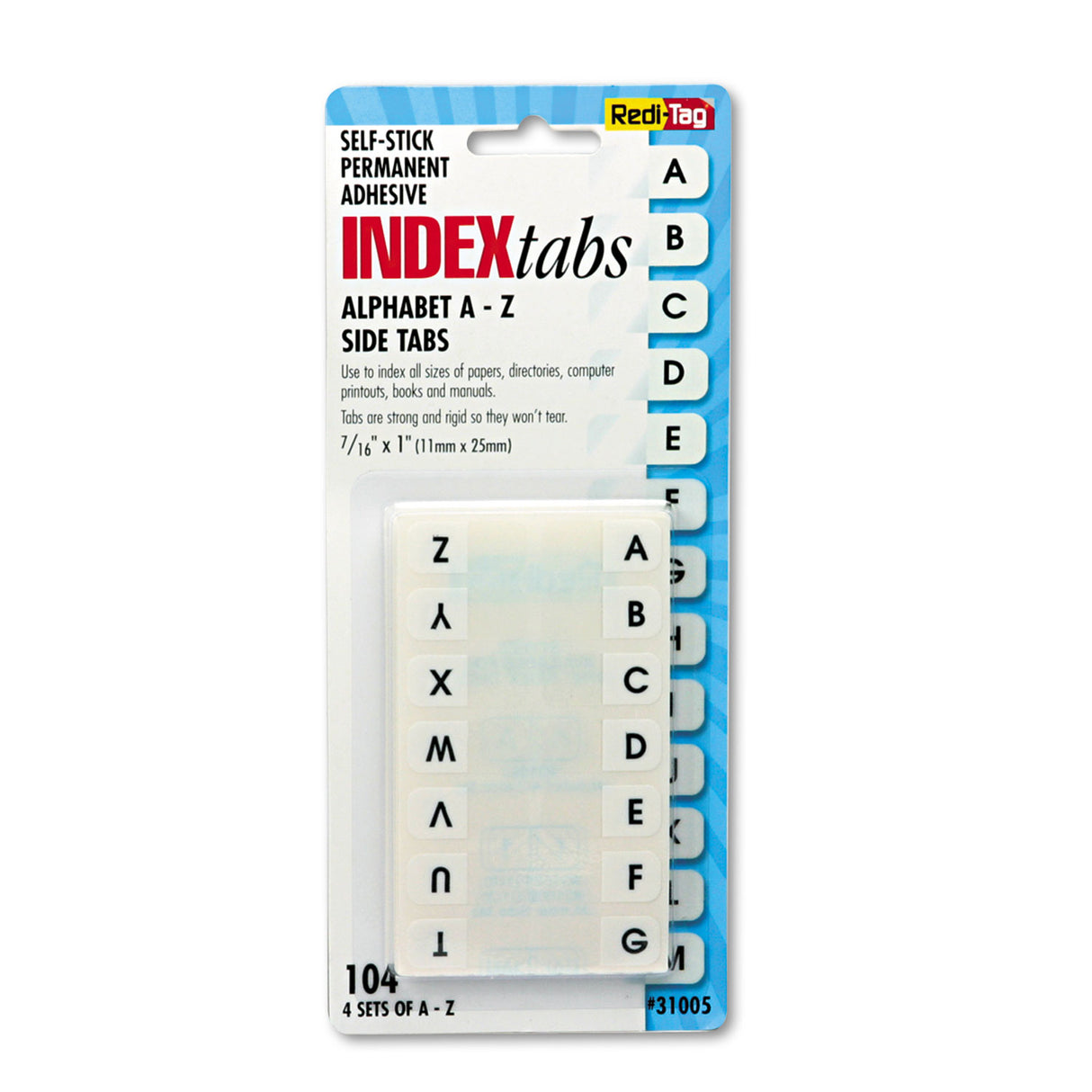 Redi-Tag Legal Index Tabs, Preprinted Alpha: A to Z, 1/12-Cut, White, 0.44" Wide, 104/Pack (31005)