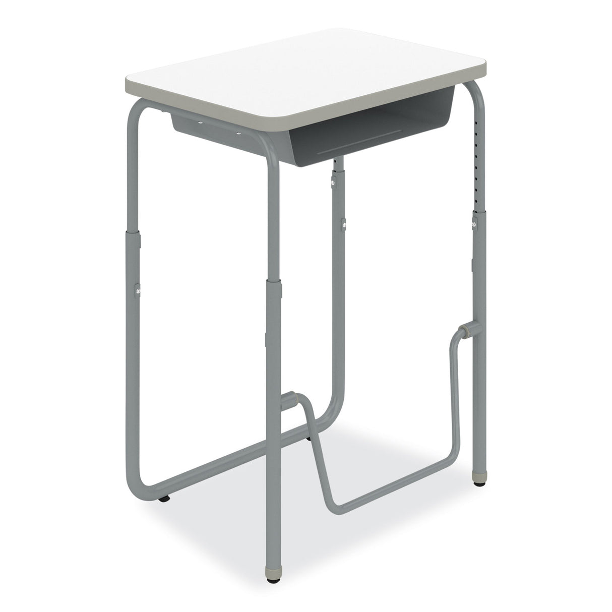 Safco AlphaBetter 2.0 Height-Adjustable Student Desk with Pendulum Bar and Book Box, 27.75 x 19.75 x 29 to 43, Dry Erase (1224DE)
