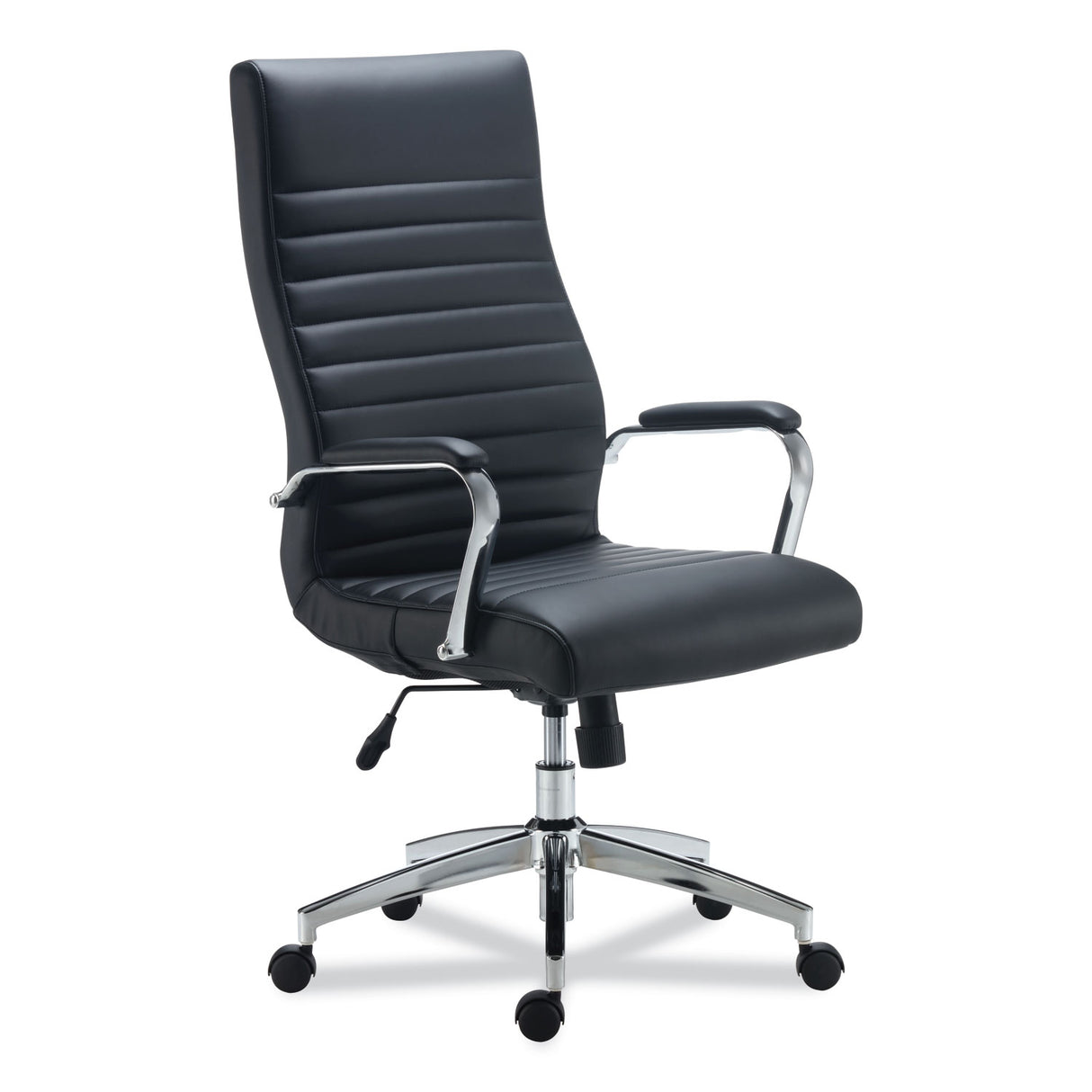 Alera Eddleston Leather Manager Chair, Supports Up to 275 lb, Black Seat/Back, Chrome Base (ALEED41B19)