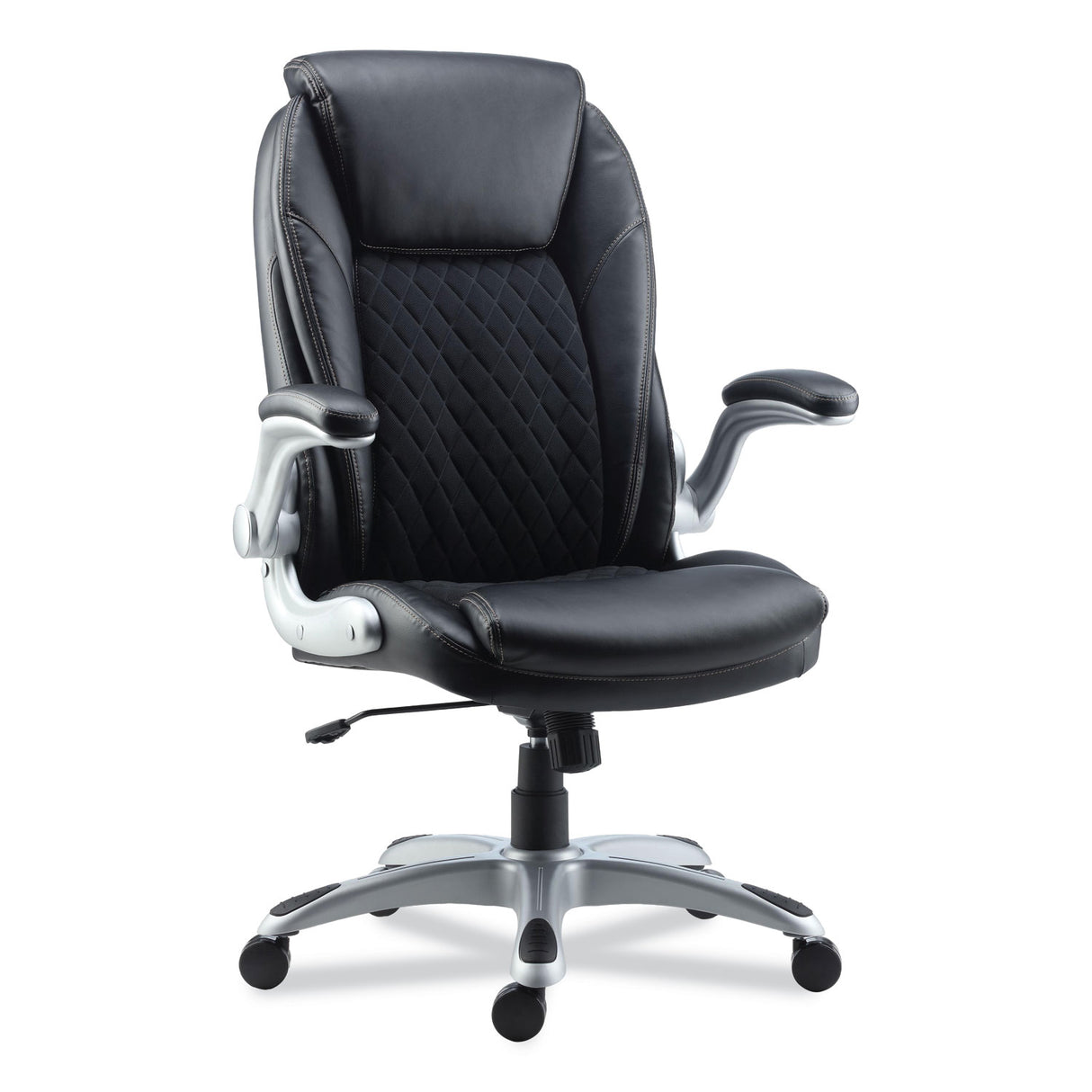 Alera Leithen Bonded Leather Midback Chair, Supports Up to 275 lb, Black Seat/Back, Silver Base (ALELT4249)
