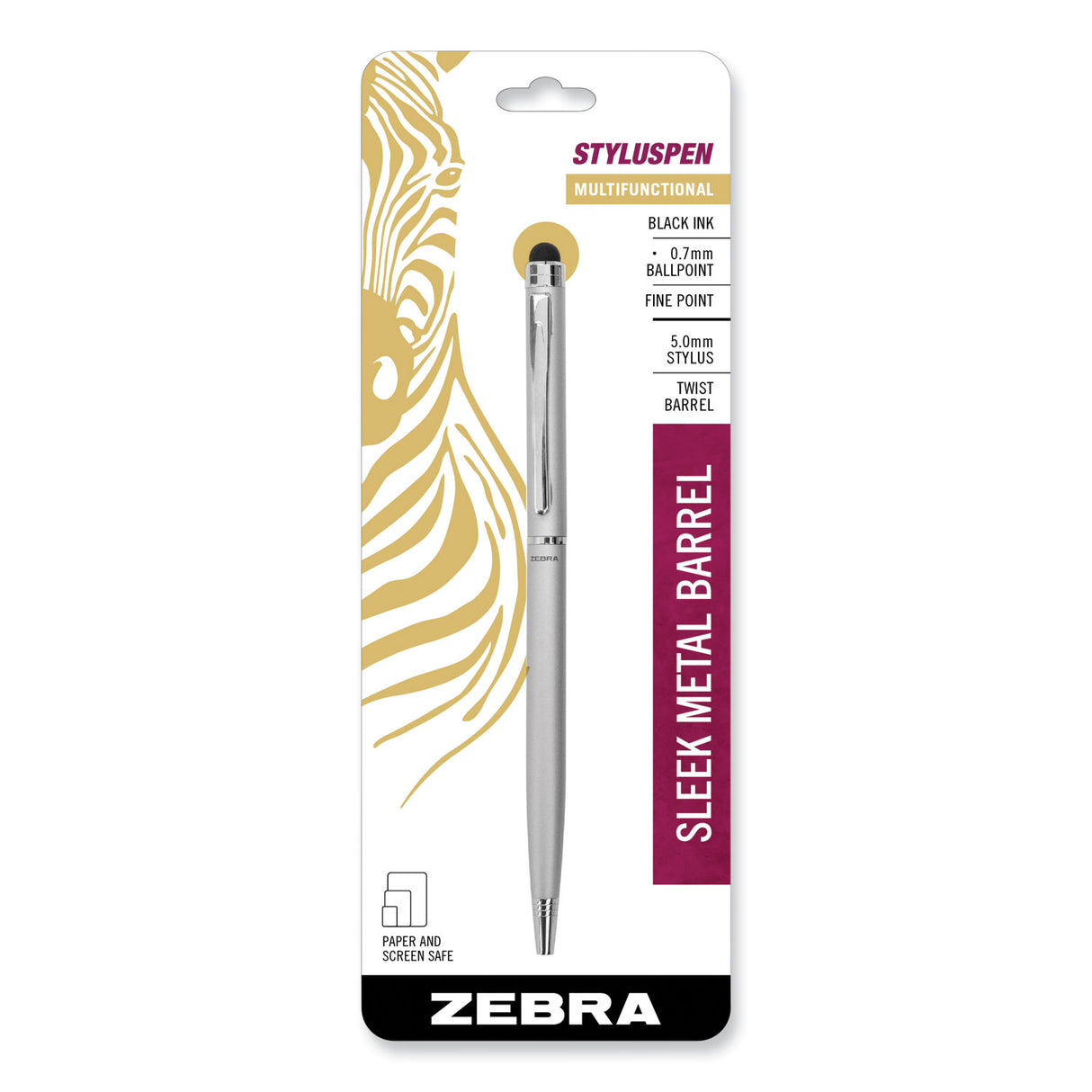 Zebra StylusPen Twist Ballpoint Pen/Stylus, Silver (33161)