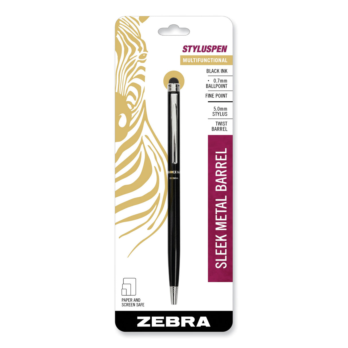 Zebra StylusPen Twist Ballpoint Pen/Stylus, Black (33111)