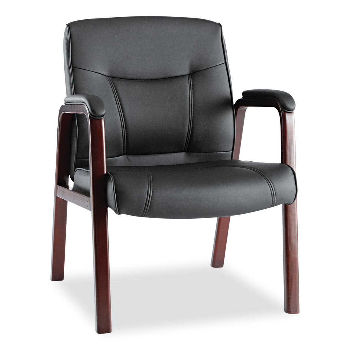 Alera Madaris Series Bonded Leather Guest Chair with Wood Trim Legs, 25.39" x 25.98" x 35.62", Black Seat/Back, Mahogany Base (ALEMA43ALS10M)