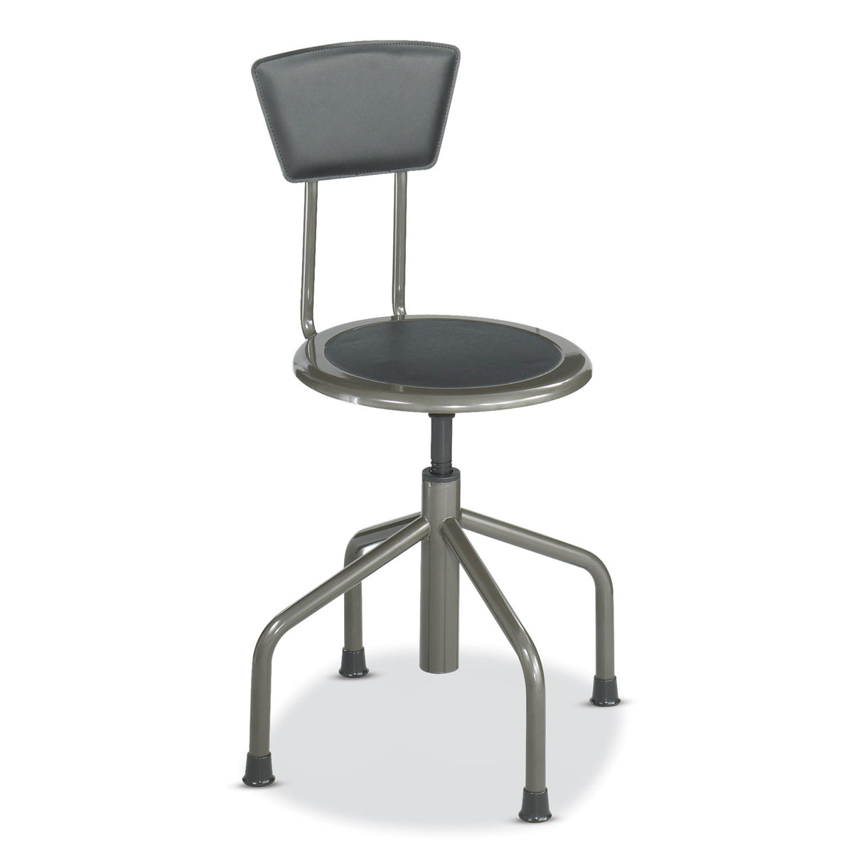 Safco Diesel Low Base Stool with Back, Supports Up to 250 lb, 16" to 22" Seat Height, Black Seat, Black Back, Pewter Base (6668)