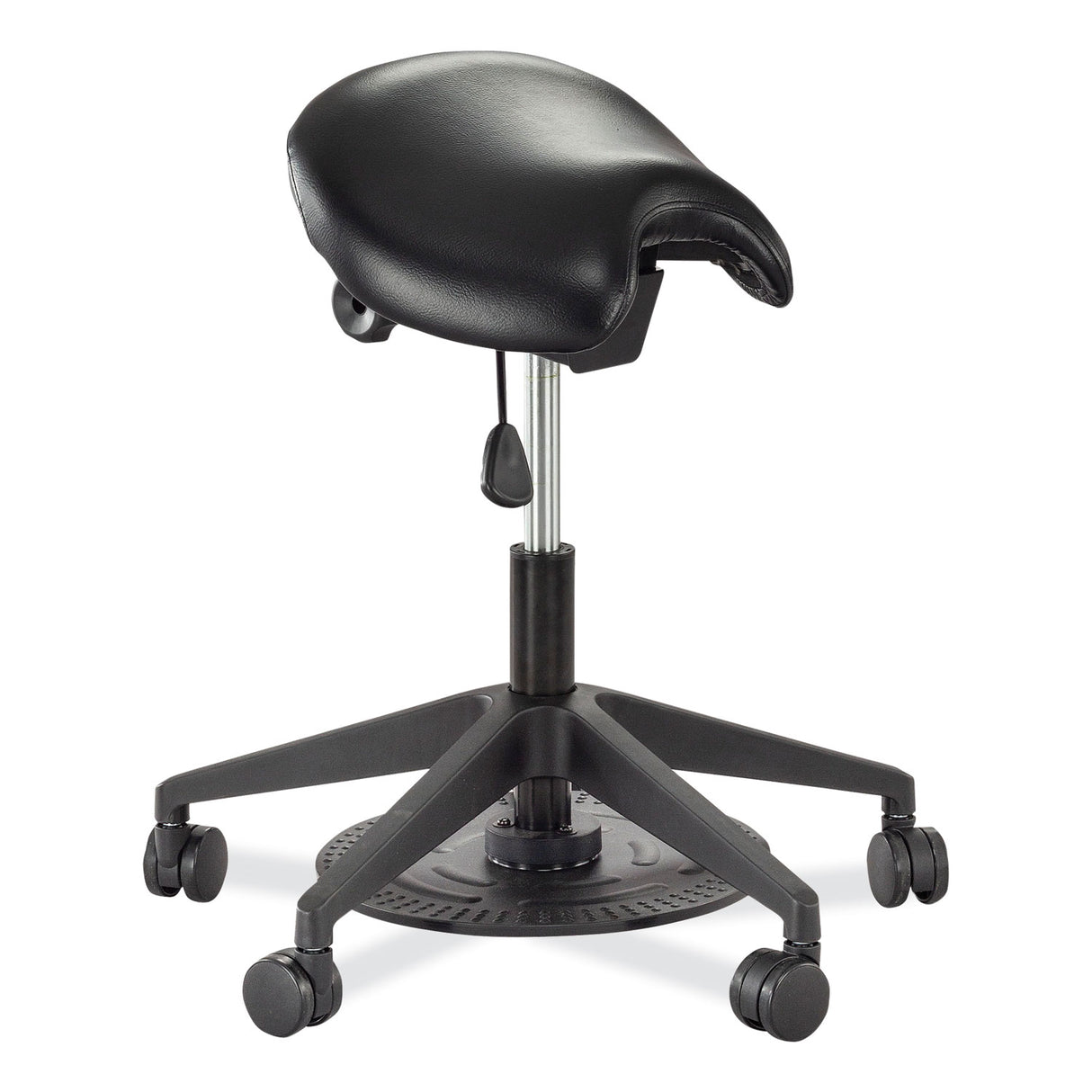 Safco Saddle Seat Lab Stool, Backless, Supports Up to 250 lb, 21.25" to 26.25" Seat Height, Black Seat, Black Base (3438BL)