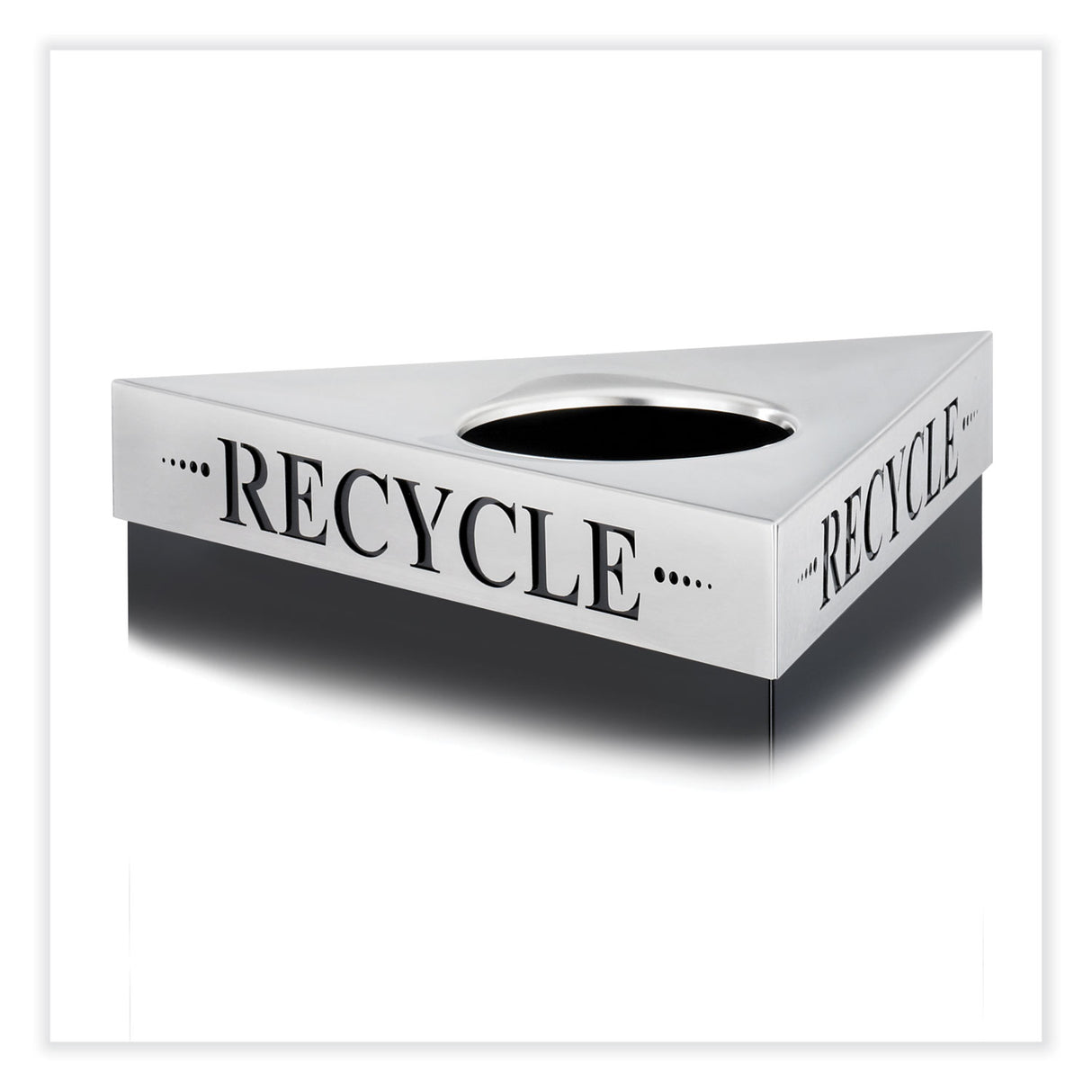 Safco Trifecta Waste Receptacle Lid. Laser Cut "RECYCLE" Inscription, 20w x 20d x 3h, Stainless Steel (9560RE)