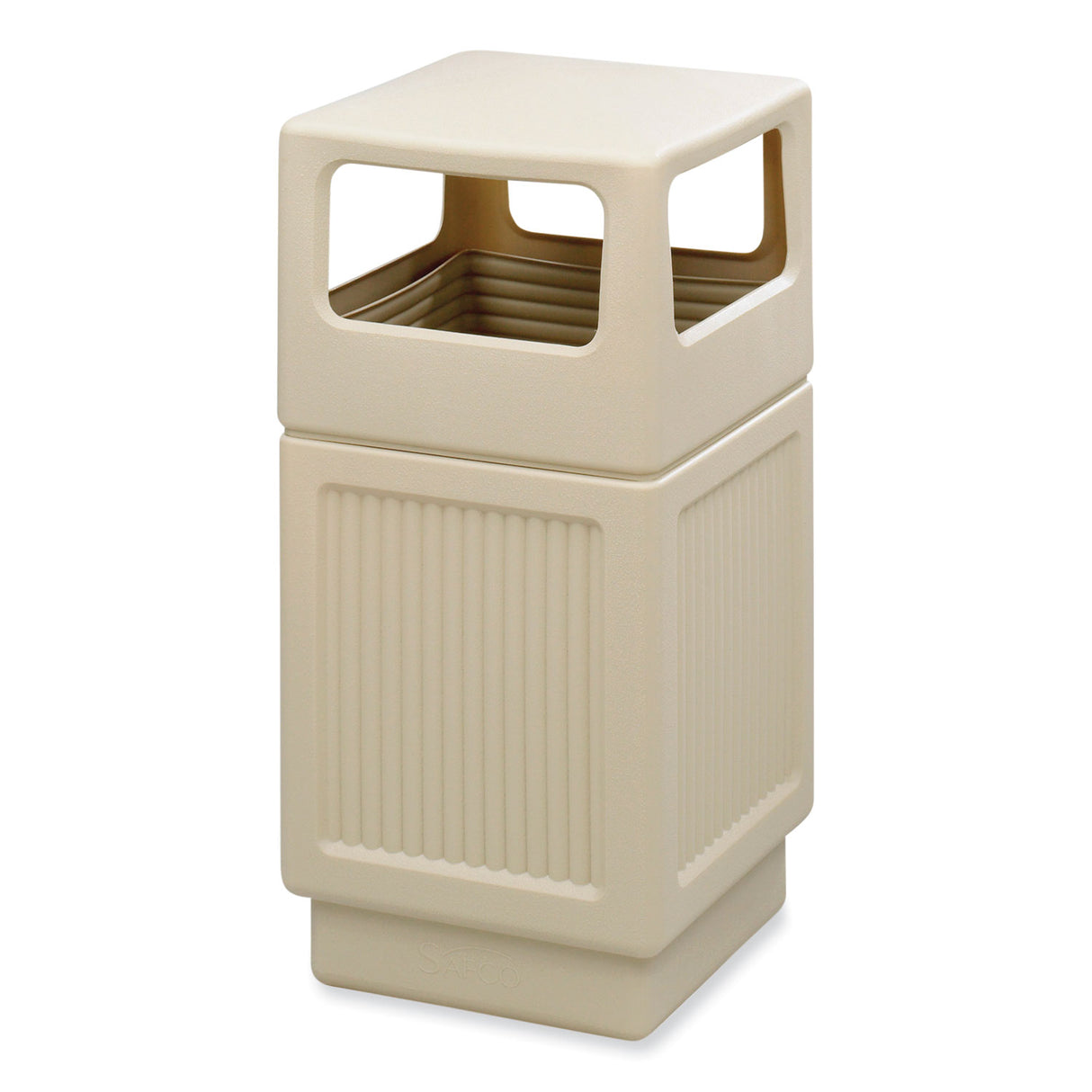Safco Canmeleon Recessed Panel Receptacles, Side-Open, 38 gal, Polyethylene, Tan (9476TN)