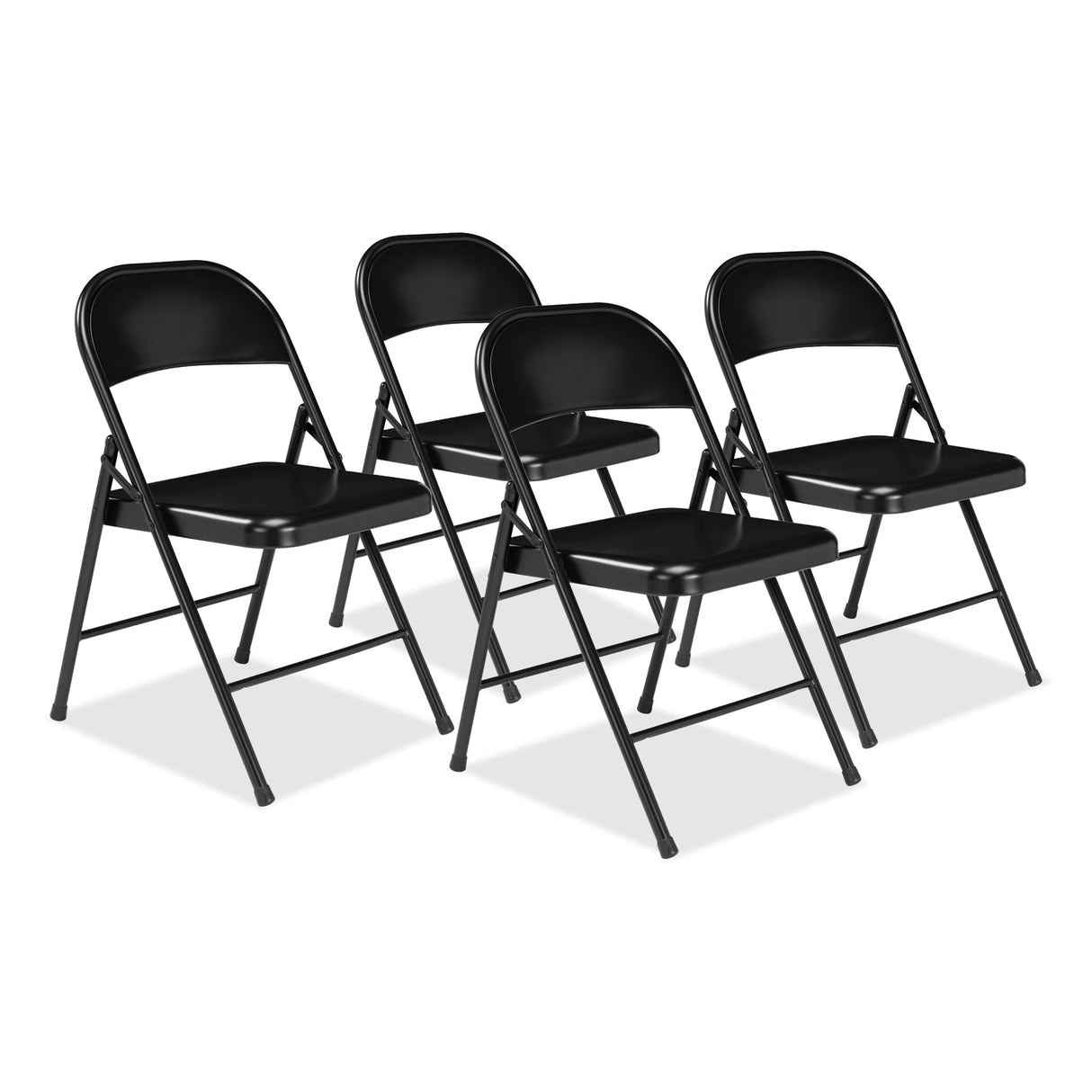 BASICS by NPS 900 Series All-Steel Folding Chair, Supports Up to 250 lb, 17.75" Seat Height, Black Seat, Black Back, Black Base, 4/Carton (910)