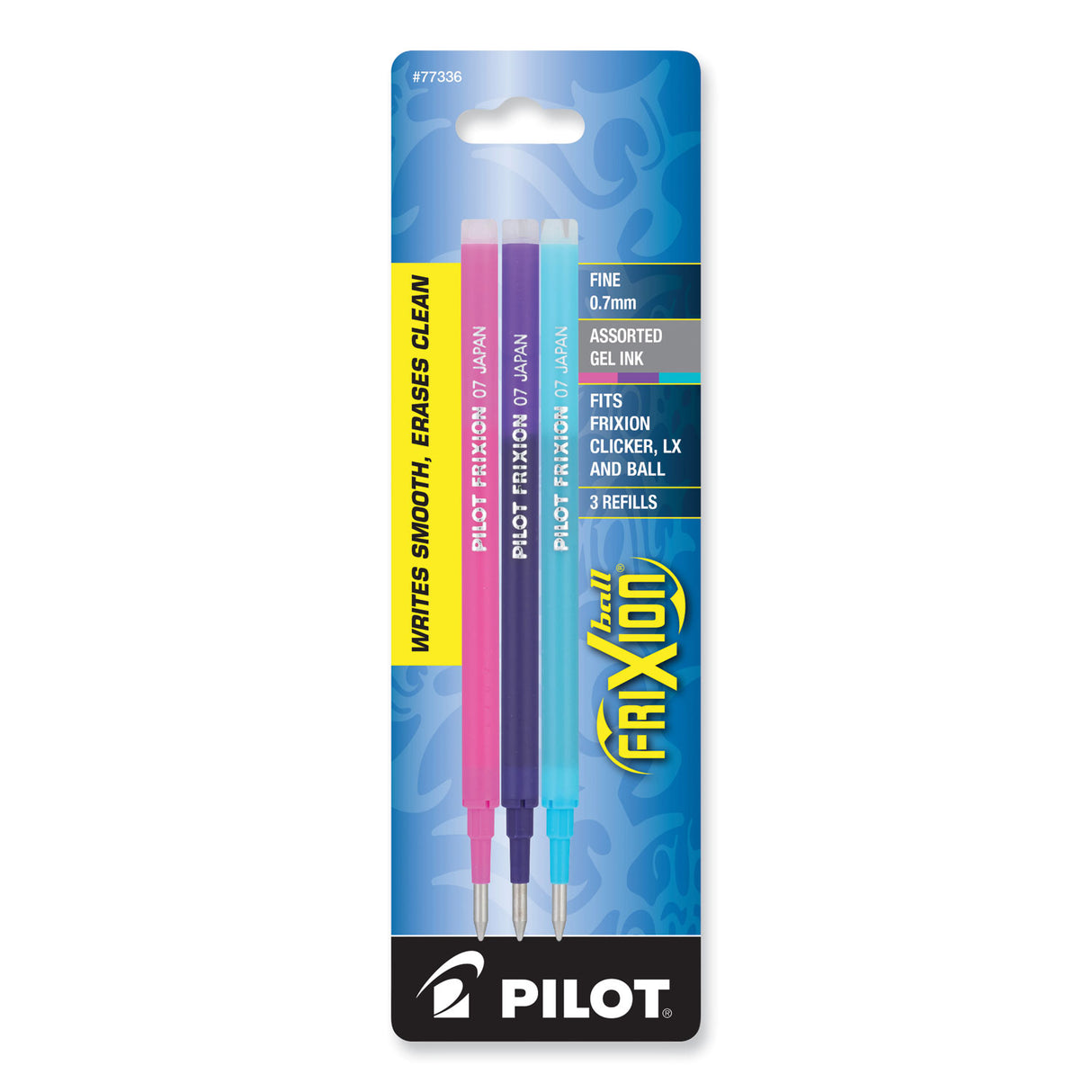 Refill for Pilot FriXion Erasable, FriXion Ball, FriXion Clicker and FriXion LX Gel Ink Pens, Fine Tip, Assorted Ink, 3/Pack (77336)