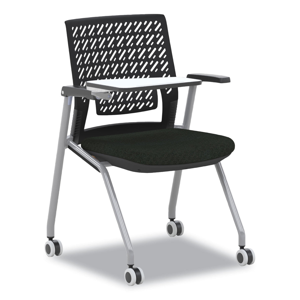 Safco Thesis Training Chair with Flex Back and Tablet, Support Up to 250 lb, 18" Seat Height, Black Seat, Gray Base, 2/Carton (KTX3SBBLK)