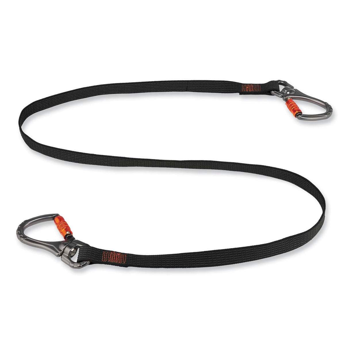 ergodyne Squids 3139 Tool Lanyard with 2 Locking Swivel Carabiners, 40 lb Max Working Capacity, 76" Long, Black/Orange (19139)