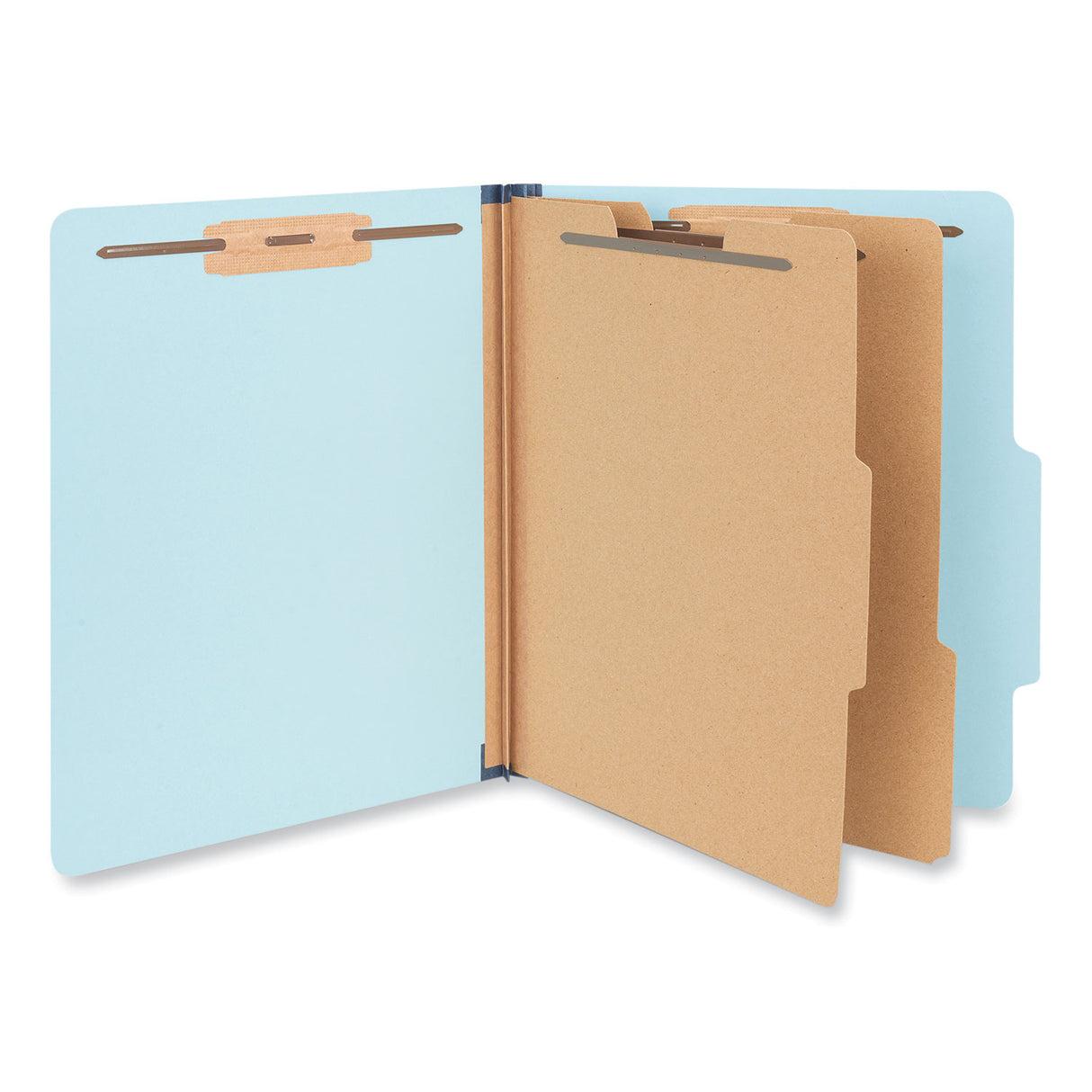 Universal Six-Section Classification Folders, Heavy-Duty Pressboard Cover, 2 Dividers, 6 Fasteners, Letter Size, Light Blue, 20/Box (UNV10409)