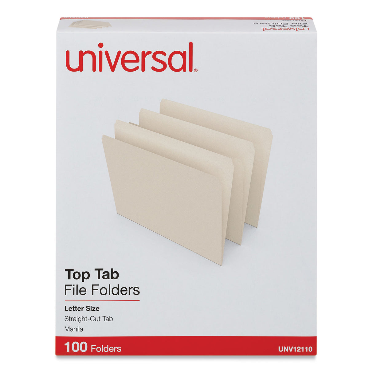 Universal Top Tab File Folders, Straight Tabs, Letter Size, 0.75" Expansion, Manila, 100/Box (UNV12110)