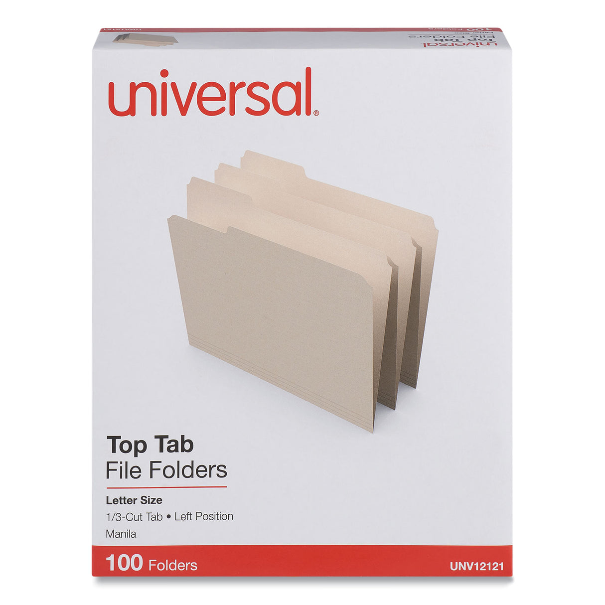 Universal Top Tab File Folders, 1/3-Cut Tabs: Left Position, Letter Size, 0.75" Expansion, Manila, 100/Box (UNV12121)