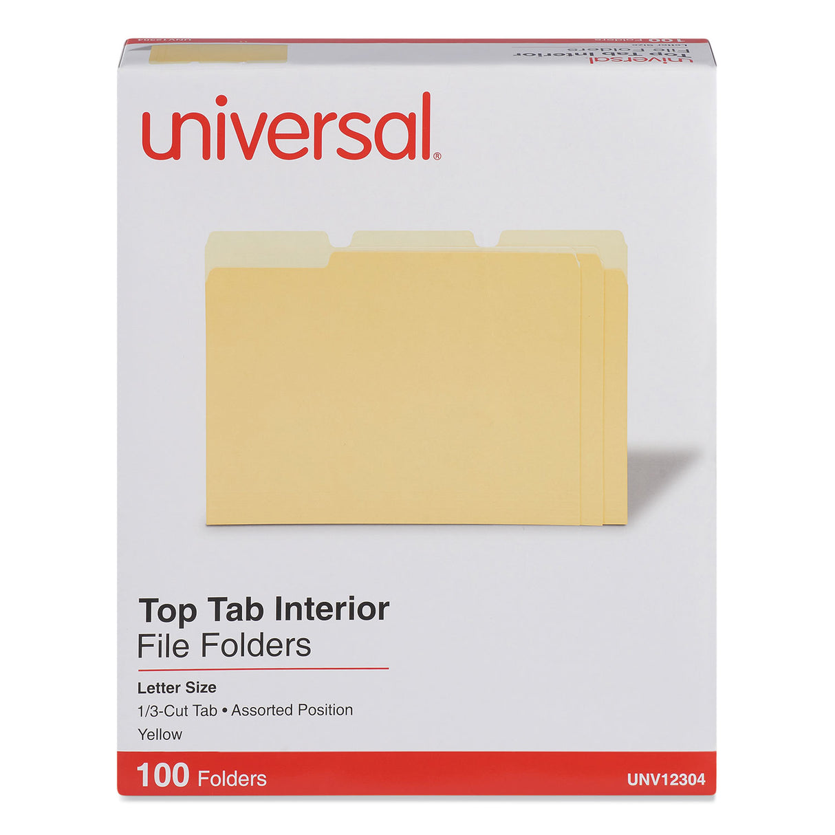 Universal Interior File Folders, 1/3-Cut Tabs: Assorted, Letter Size, 11-pt Stock, Yellow, 100/Box (UNV12304)