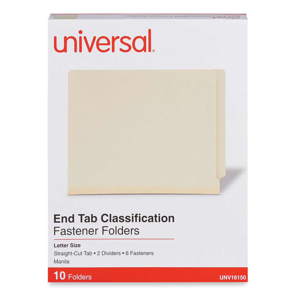 Universal Six-Section Manila End Tab Classification Folders, 2" Expansion, 2 Dividers, 6 Fasteners, Letter Size, Manila, 10/Box (UNV16150)