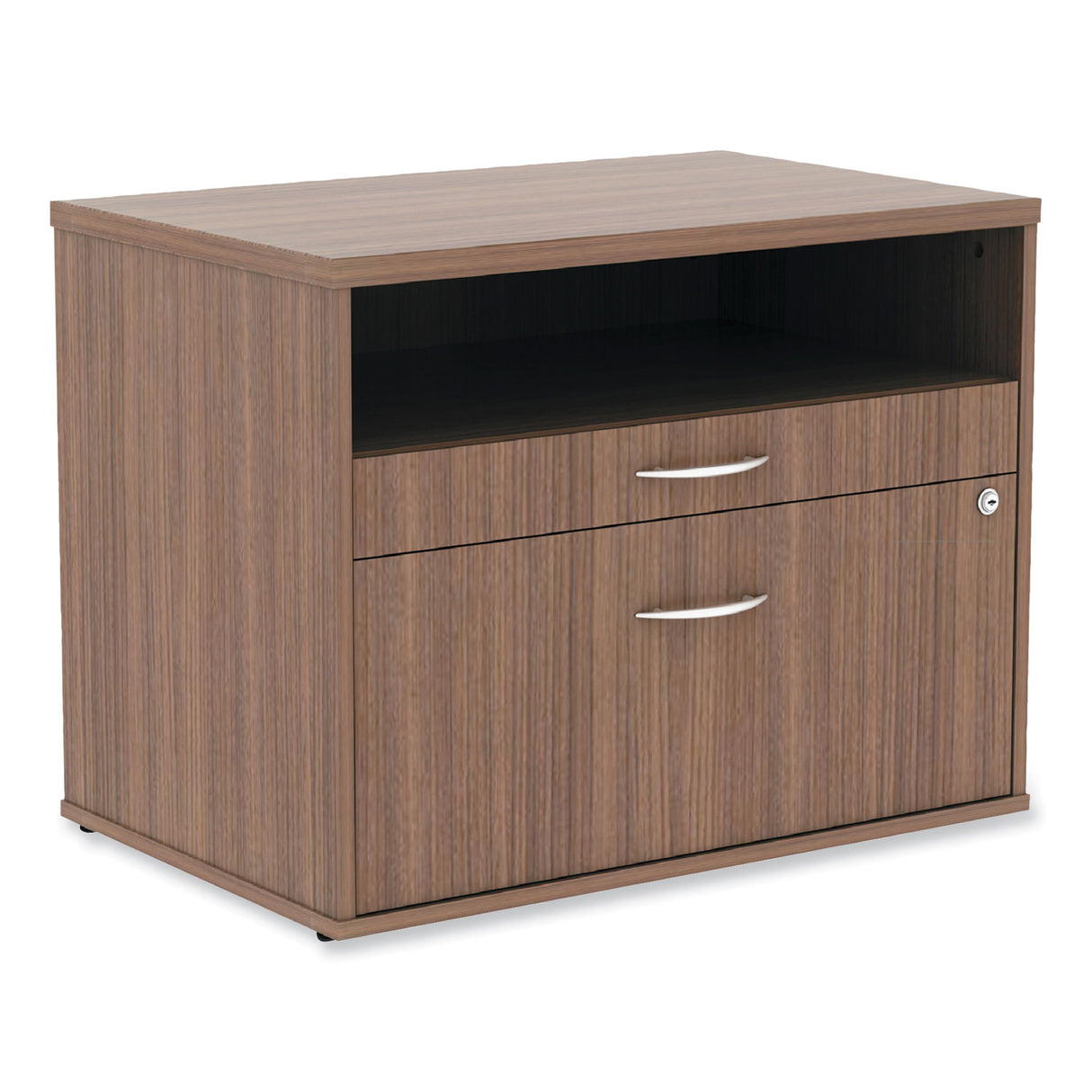 Alera Open Office Desk Series Low File Cabinet Credenza, 2-Drawer: Pencil/File, Legal/Letter, 1 Shelf,Walnut,29.5x19.13x22.88 (ALELS583020WA)