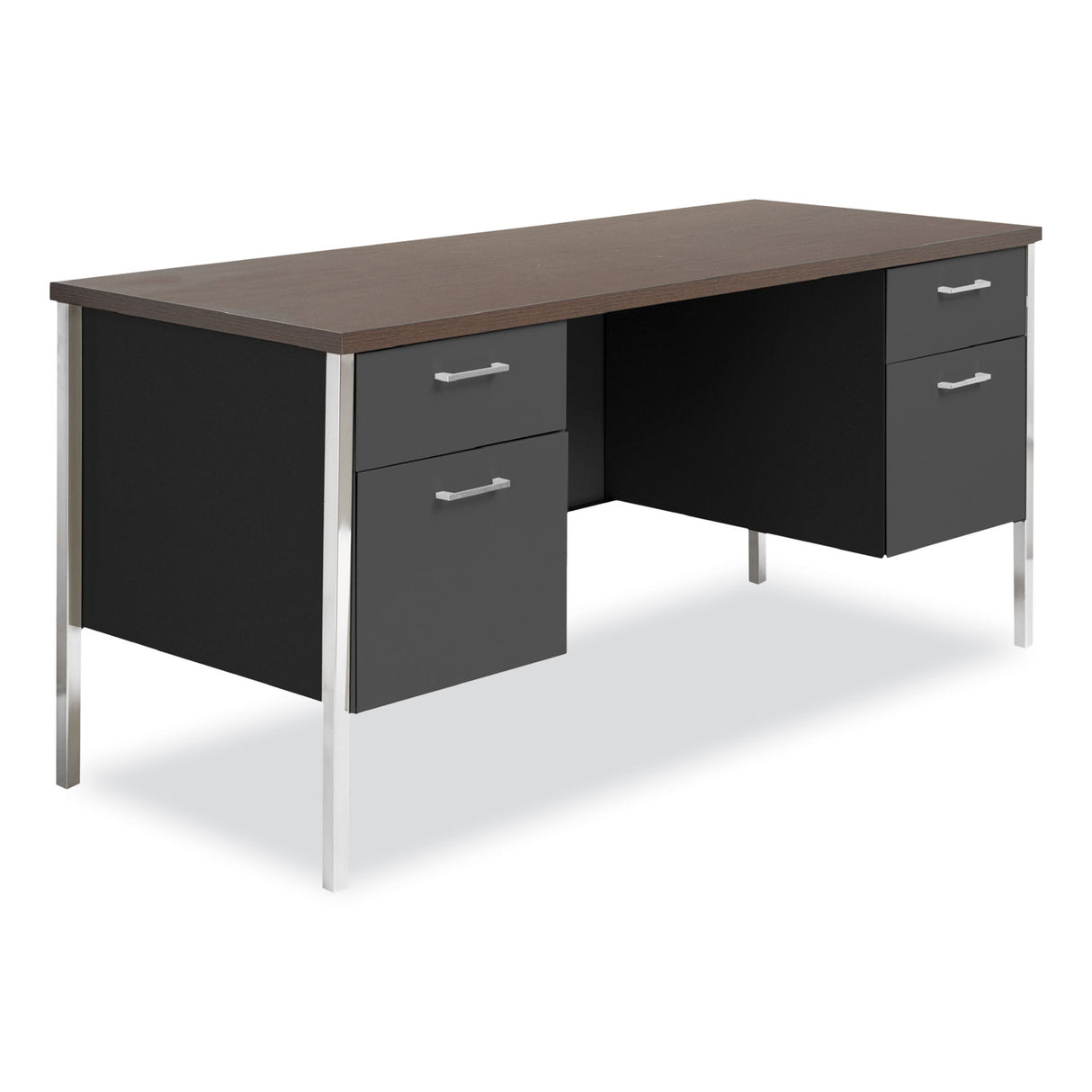 Alera Double Pedestal Steel Credenza, 60w x 24d x 29.5h, Mocha/Black (ALESD6024BM)