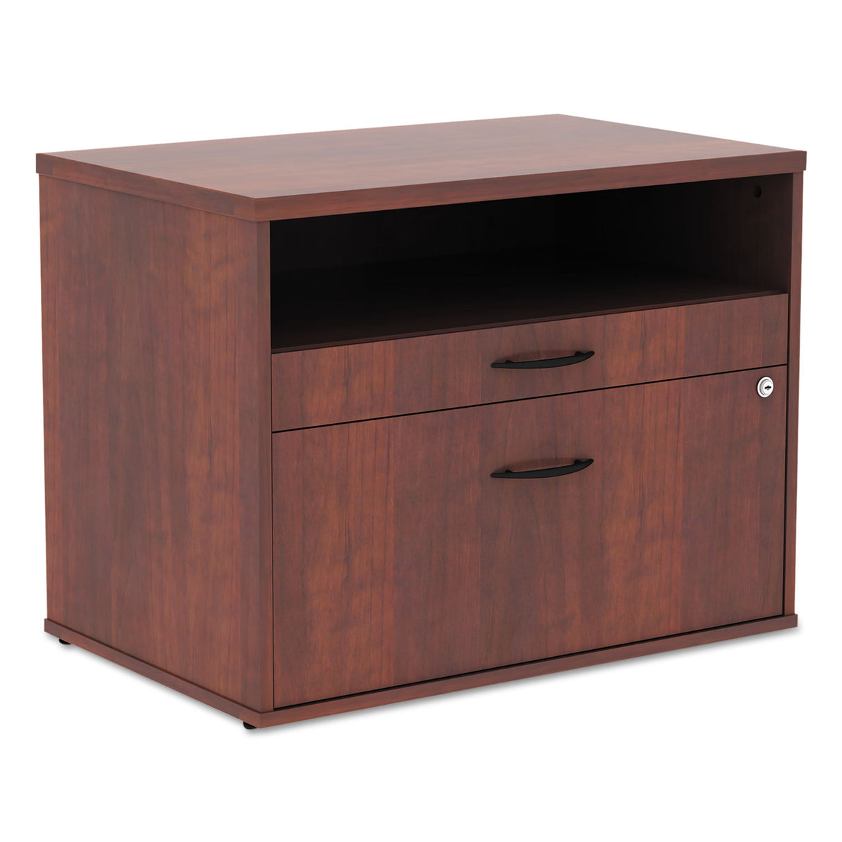 Alera Open Office Desk Series Low File Cabinet Credenza, 2-Drawer: Pencil/File, Legal/Letter, 1 Shelf,Cherry,29.5x19.13x22.88 (ALELS583020MC)
