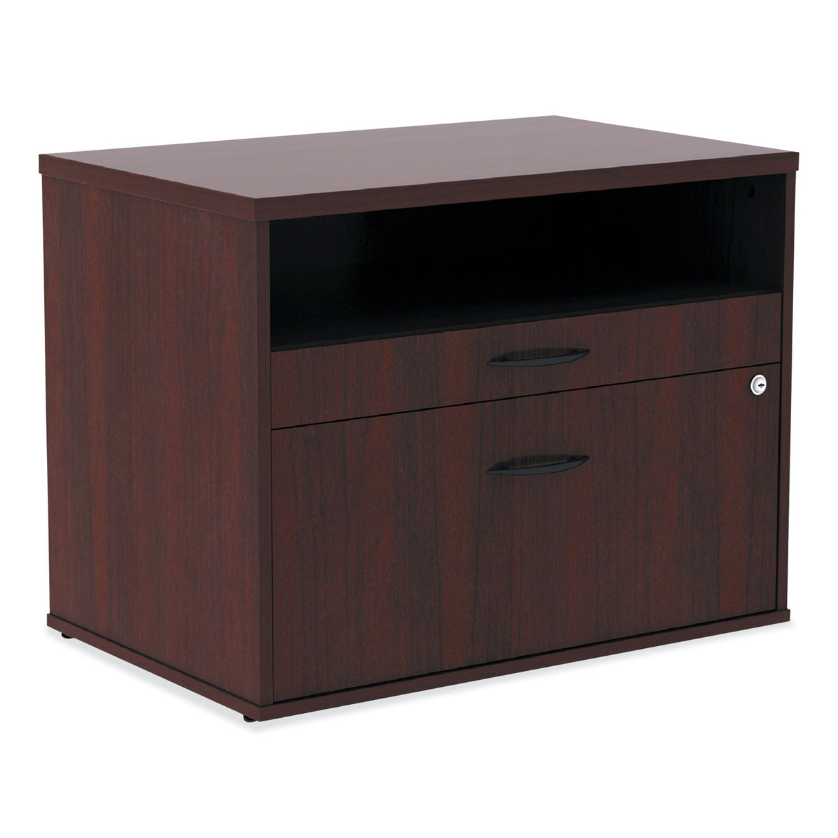 Alera Open Office Desk Series Low File Cabinet Credenza, 2-Drawer: Pencil/File,Legal/Letter,1 Shelf,Mahogany,29.5x19.13x22.88 (ALELS583020MY)