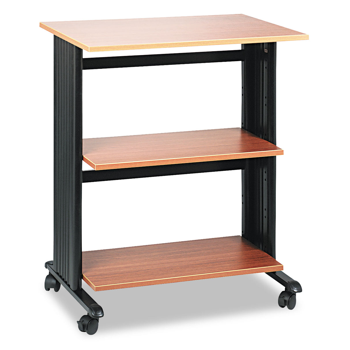 Safco Muv Three Level Machine Cart/Printer Stand, Engineered Wood, 3 Shelves, 29.5 x 20 x 35, Oak/Black (1881MO)