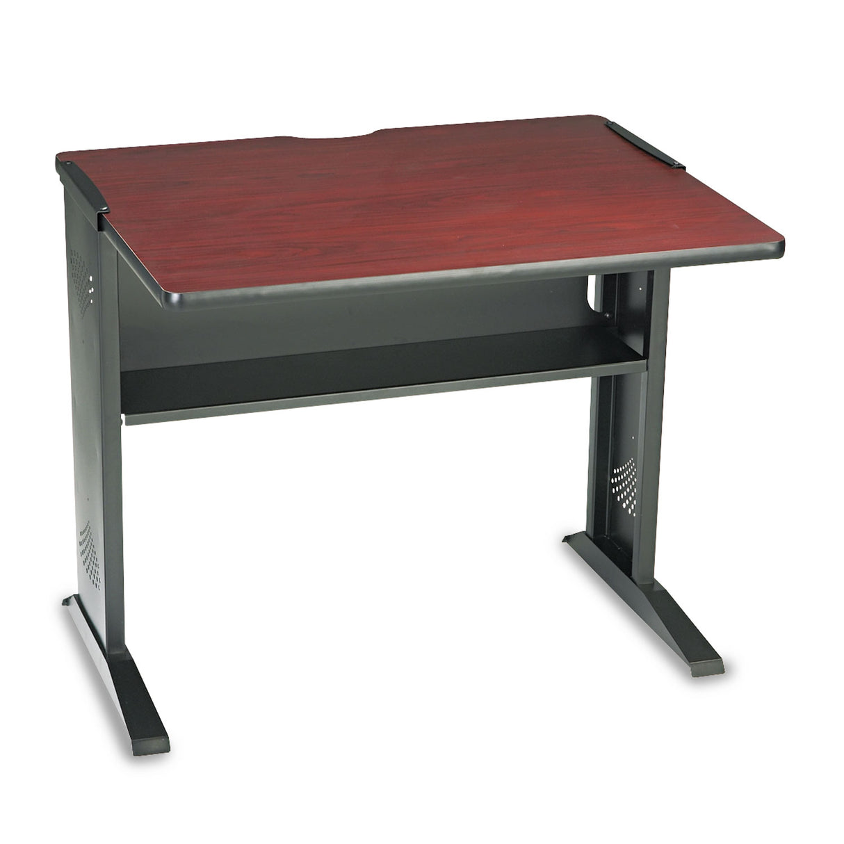 Safco Computer Desk with Reversible Top, 35.5" x 28" x 30", Mahogany/Medium Oak/Black (1930)