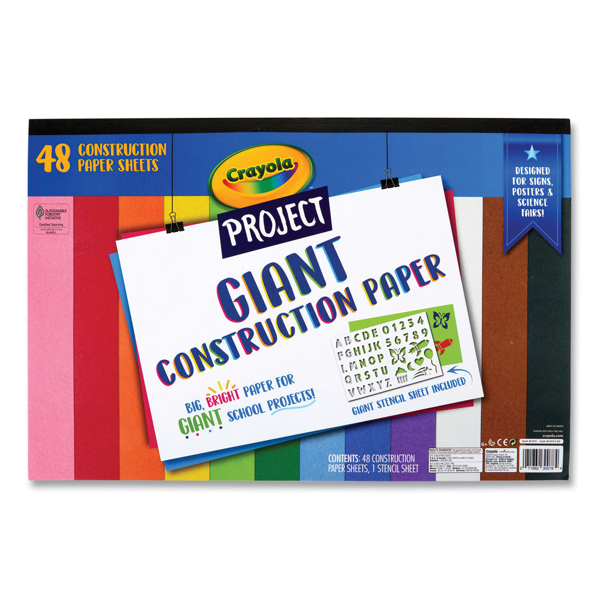 Crayola Project Giant Construction Paper, 18 x 12, Assorted Colors, 48/Pack (990078)
