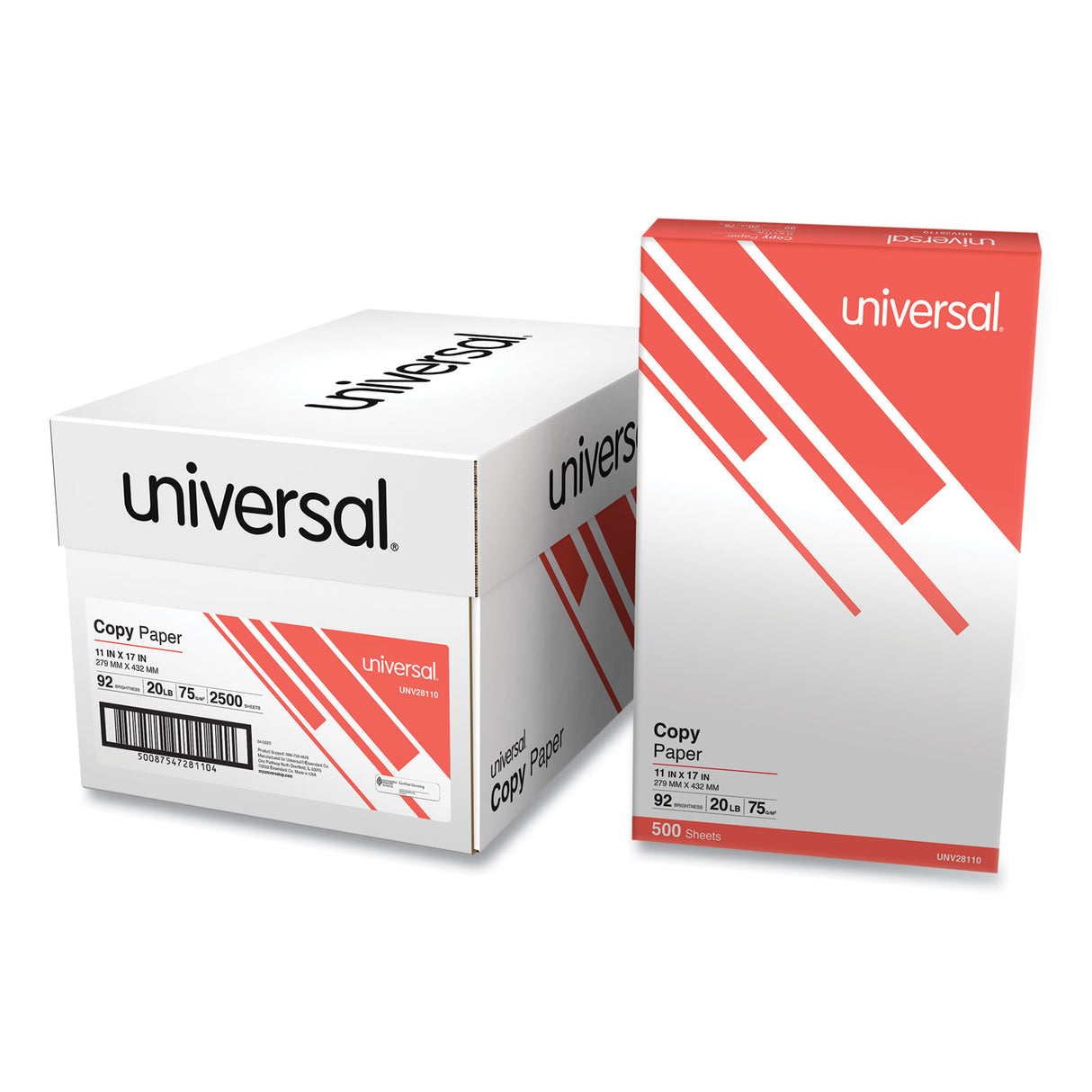 Universal Copy Paper, 92 Bright, 20 lb Bond Weight, 11 x 17, White, 500 Sheets/Ream, 5 Reams/Carton (UNV28110)
