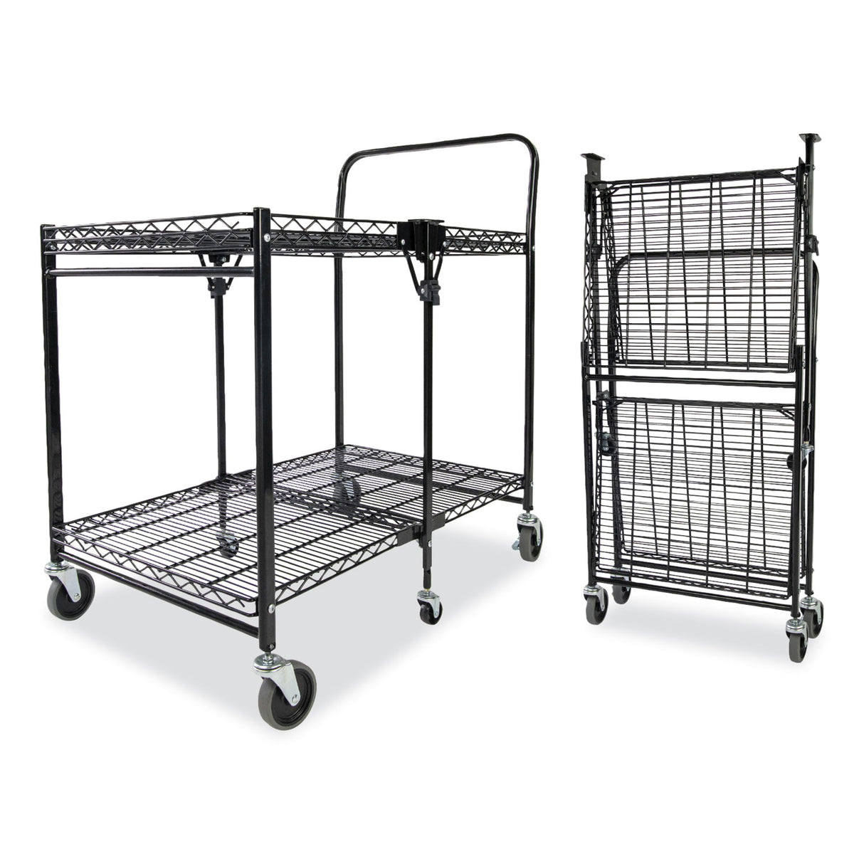 Bostitch Stowaway Folding Carts, Metal, 2 Shelves, 250 lb Capacity, 35" x 37.25" x 22", Black (BSACLGBLK)