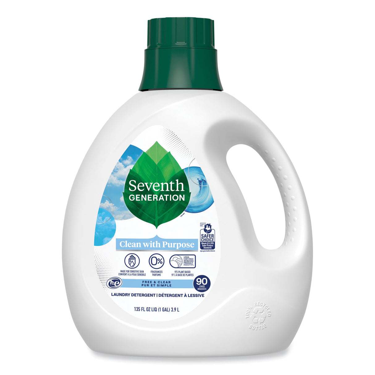 Seventh Generation Natural Liquid Laundry Detergent, Fragrance Free, 135 oz Bottle, 4/Carton (45065CT)