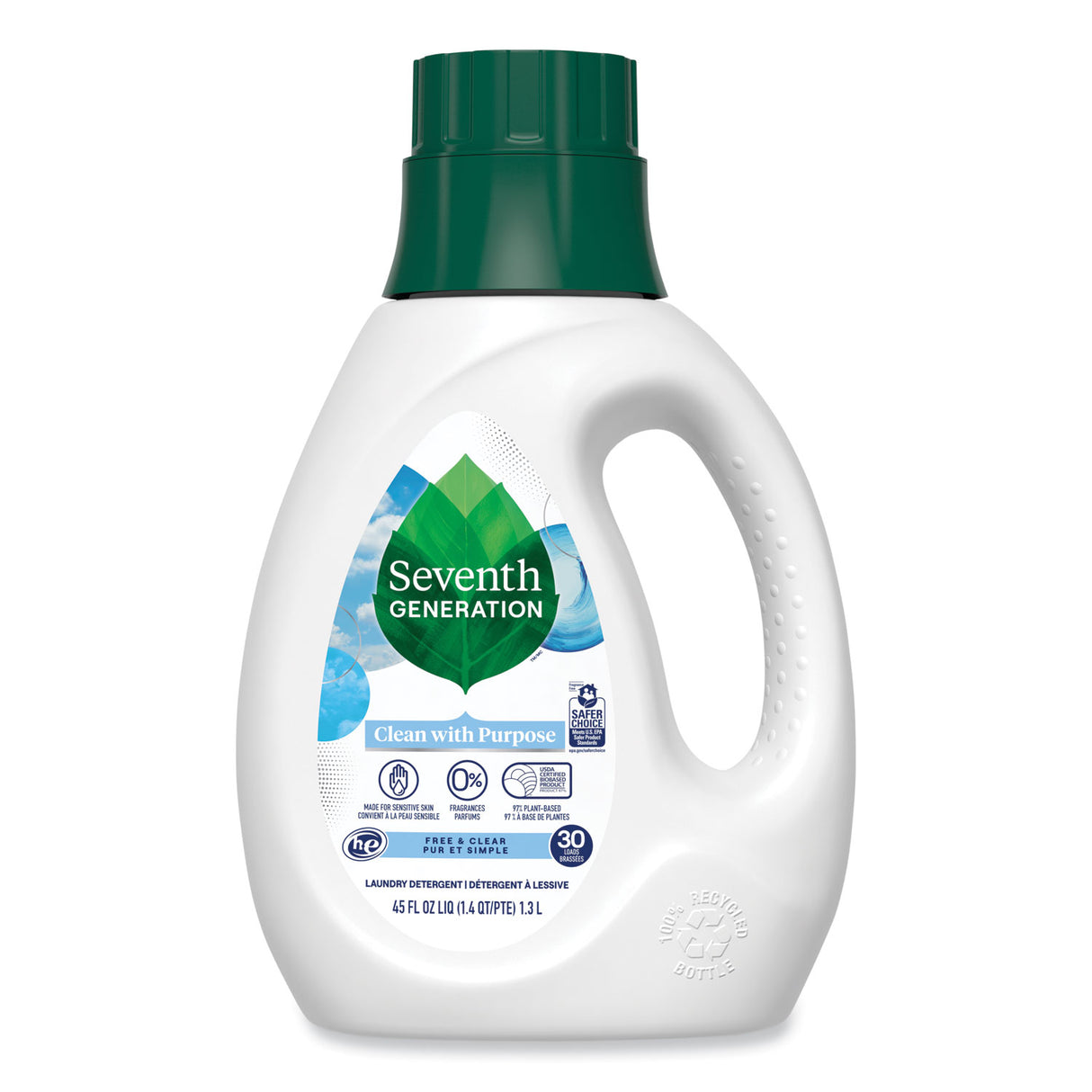 Seventh Generation Natural Liquid Laundry Detergent, Fragrance Free, 45 oz Bottle, 6/Carton (45066CT)