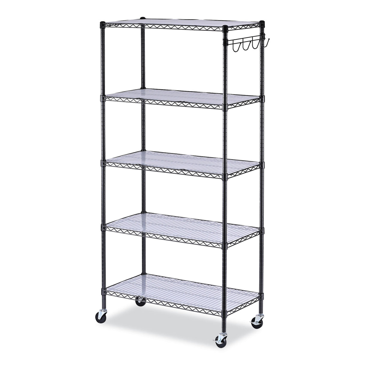 Alera 5-Shelf Wire Shelving Kit with Casters and Shelf Liners, 36w x 18d x 72h, Black Anthracite (ALESW653618BA)